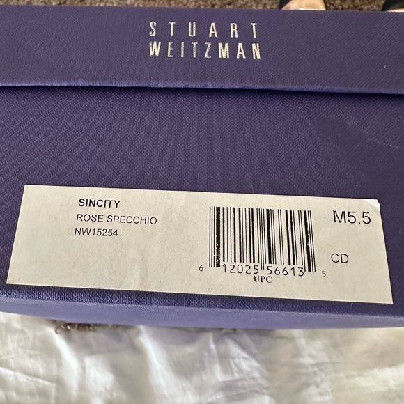 Stuart Weitzman “Sincity” navy satin, rose gold and clear sandals - Picture 7 of 9